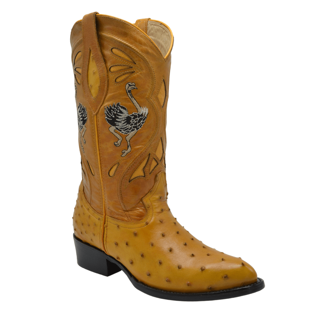 JB903 Punta J Bota Vaquera Original de Avestruz Mantequilla