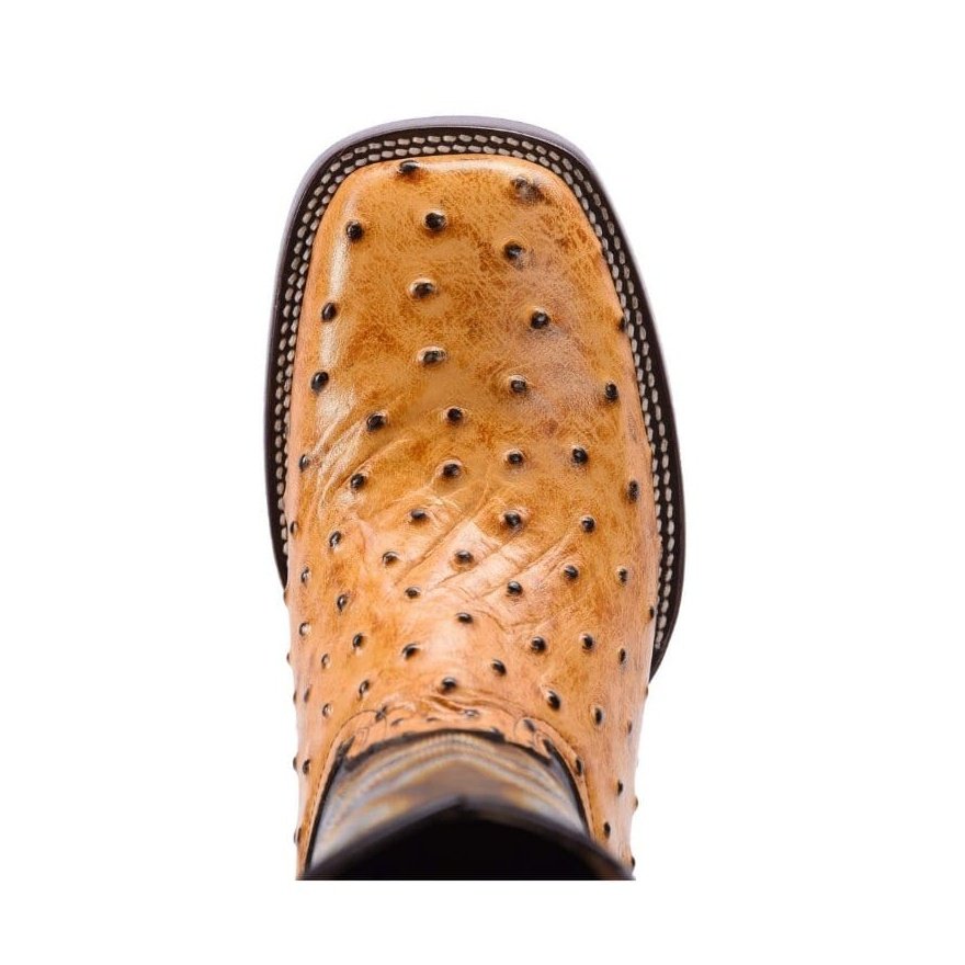 BD701 BUTTERCUP  Ostrich Print Leather Men's Western Cowboy Boots: Square Toe Boot, Leather Sole Rodeo Boots