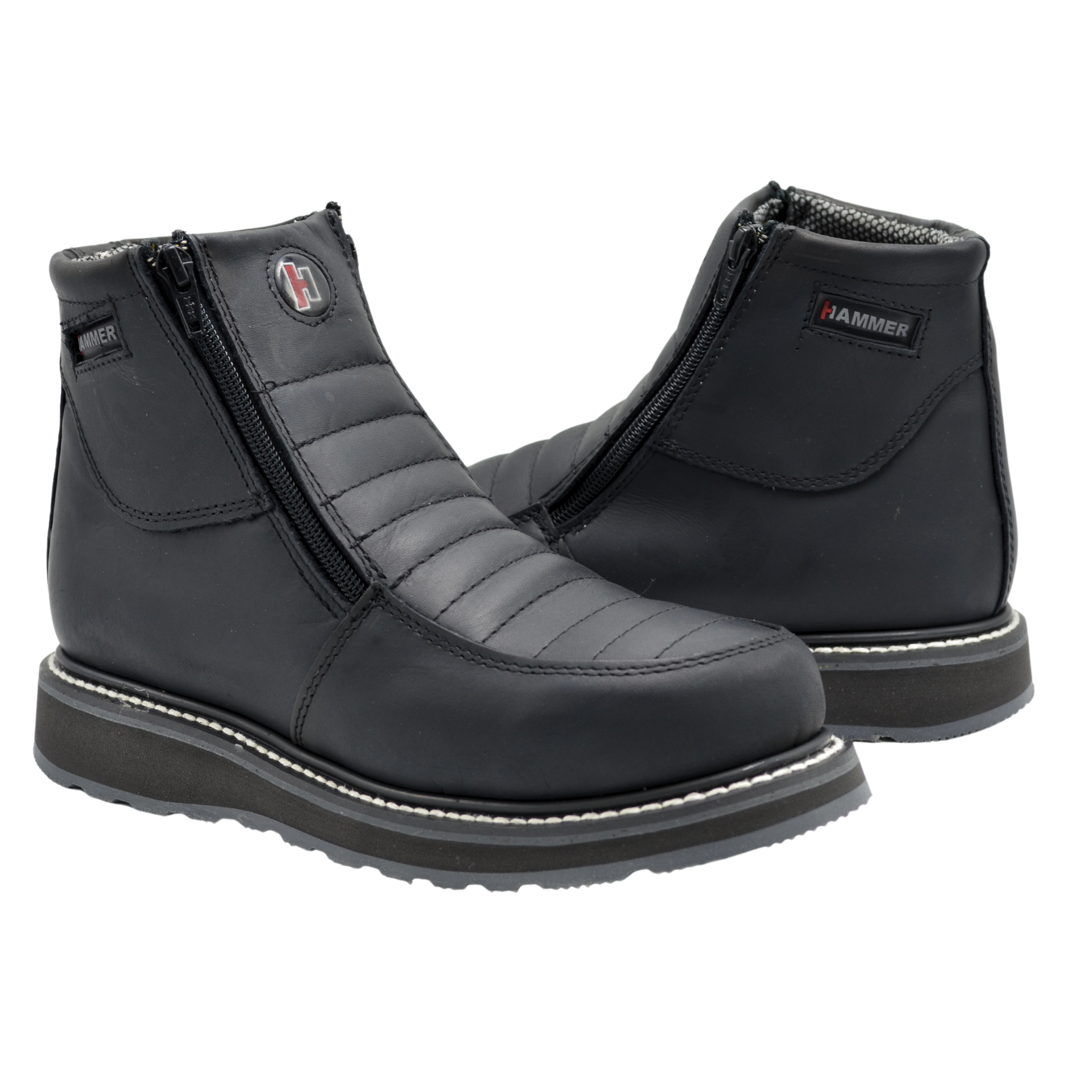 HM339 BLACK, Prime Leather, Breathable Lining , Double Density,  Short Boots 6" double Zipper.