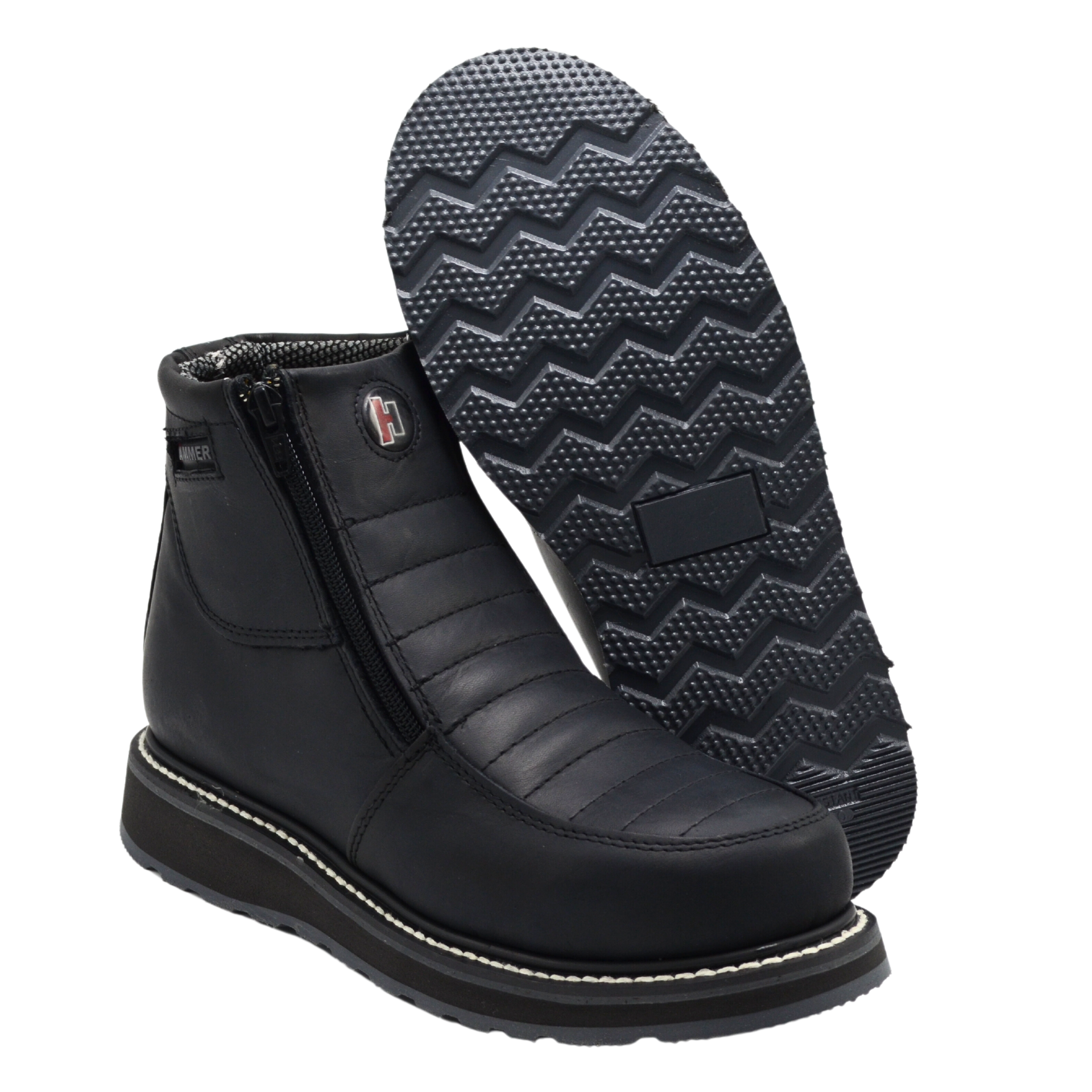 HM339 BLACK, Prime Leather, Breathable Lining , Double Density,  Short Boots 6" double Zipper. - 0