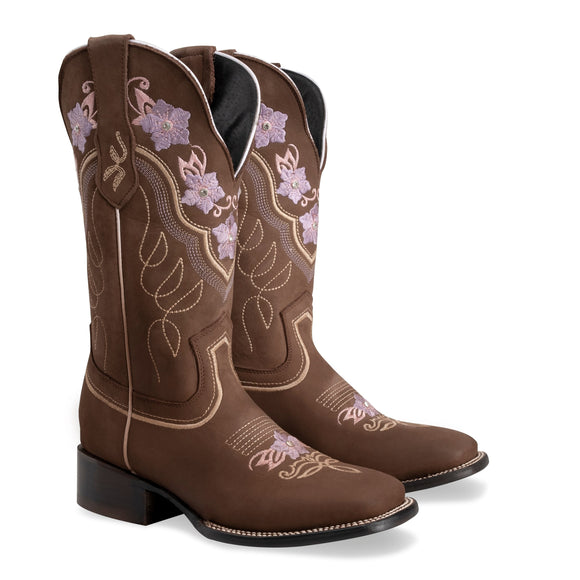WOMEN’S JAZMIN SAND PREMIUM COWBOY BOOTS – EMBROIDERED SQUARE TOE WESTERN BOOT