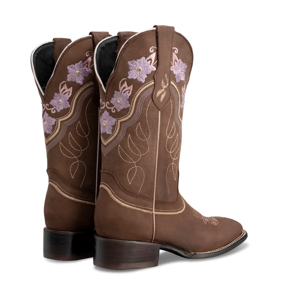 WOMEN’S JAZMIN SAND PREMIUM COWBOY BOOTS – EMBROIDERED SQUARE TOE WESTERN BOOT