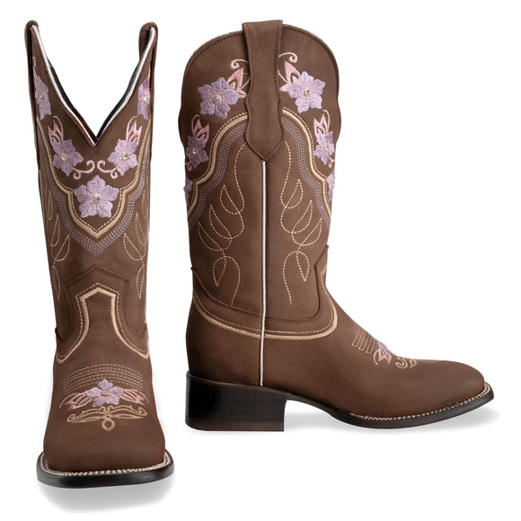 WOMEN’S JAZMIN SAND PREMIUM COWBOY BOOTS – EMBROIDERED SQUARE TOE WESTERN BOOT - 0