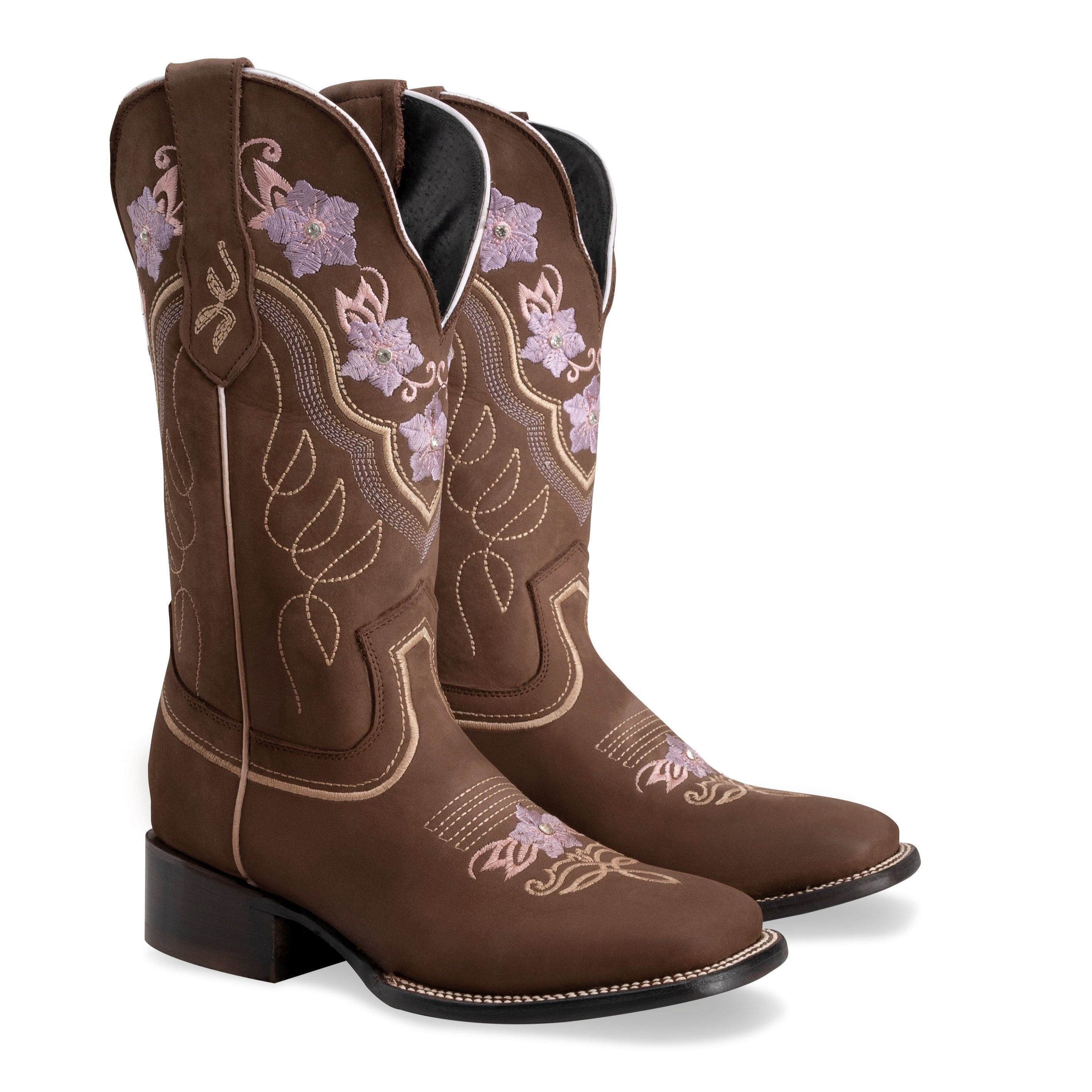 WOMEN’S JAZMIN SAND PREMIUM COWBOY BOOTS – EMBROIDERED SQUARE TOE WESTERN BOOT BUNDLE BELT - 0