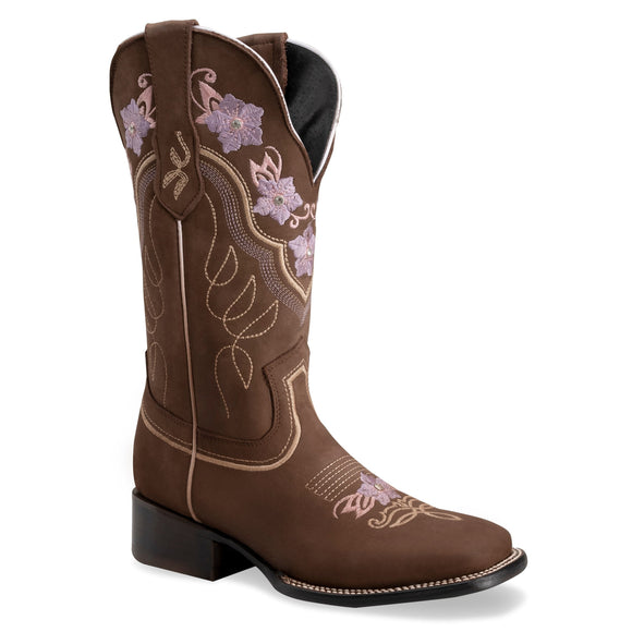 WOMEN’S JAZMIN SAND PREMIUM COWBOY BOOTS – EMBROIDERED SQUARE TOE WESTERN BOOT