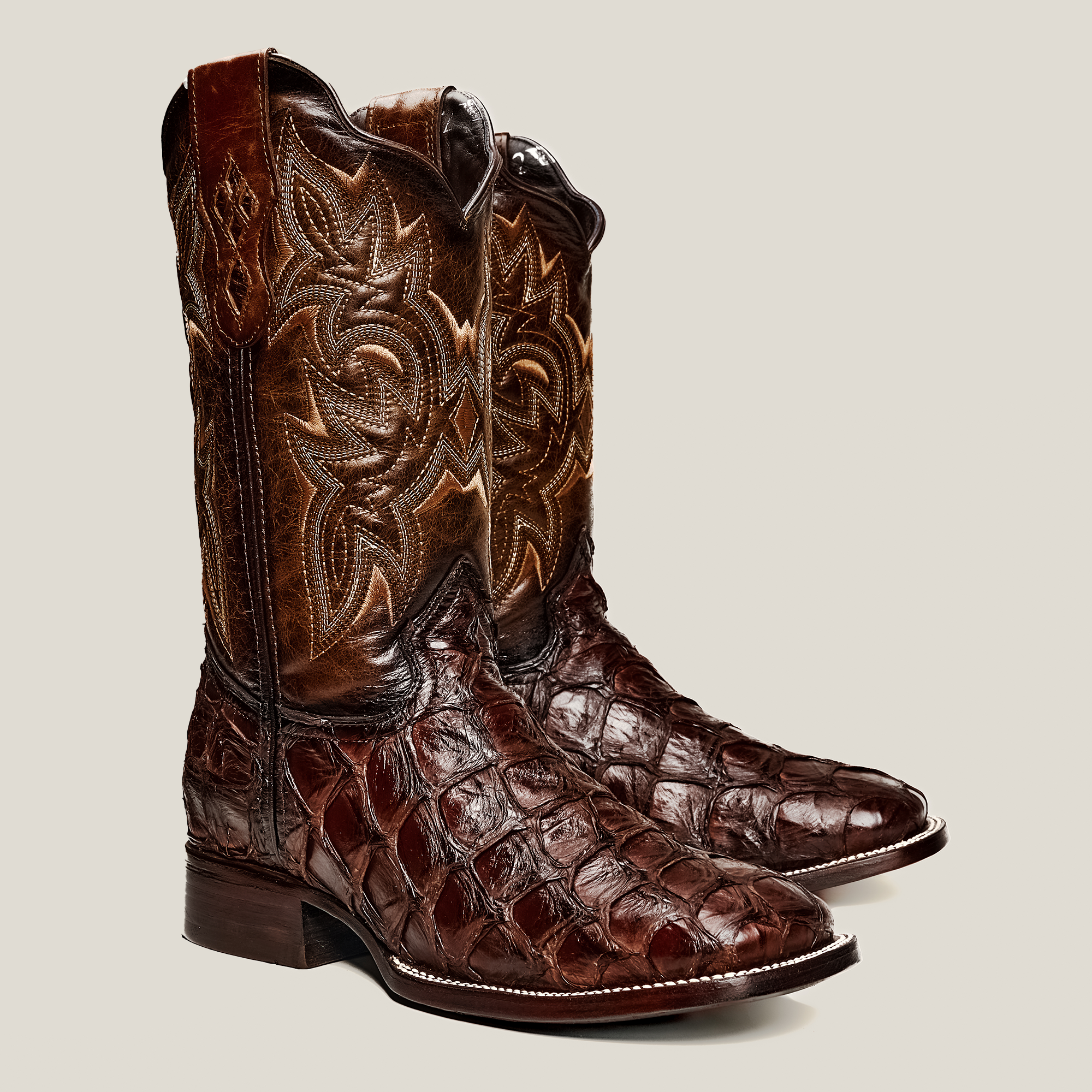 Buy brown MEN&#39;S 761 EXOTIC PIRARUCU FISH BOOTS WESTERN BOOT SQUARE TOE COWBOY BOOT