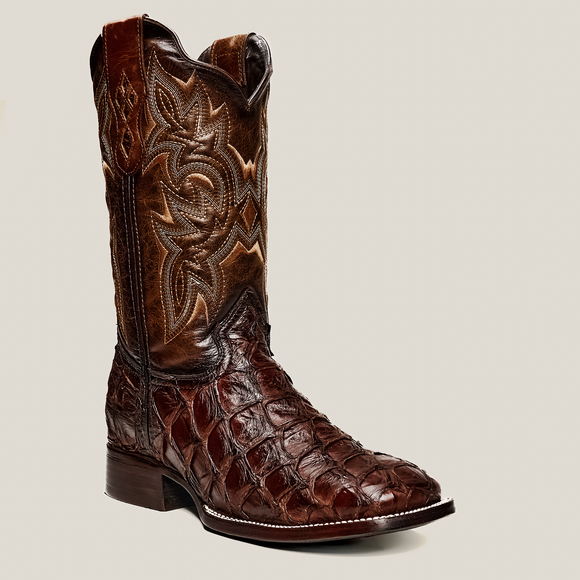 MEN'S 761 EXOTIC PIRARUCU FISH BOOTS WESTERN BOOT SQUARE TOE COWBOY BOOT
