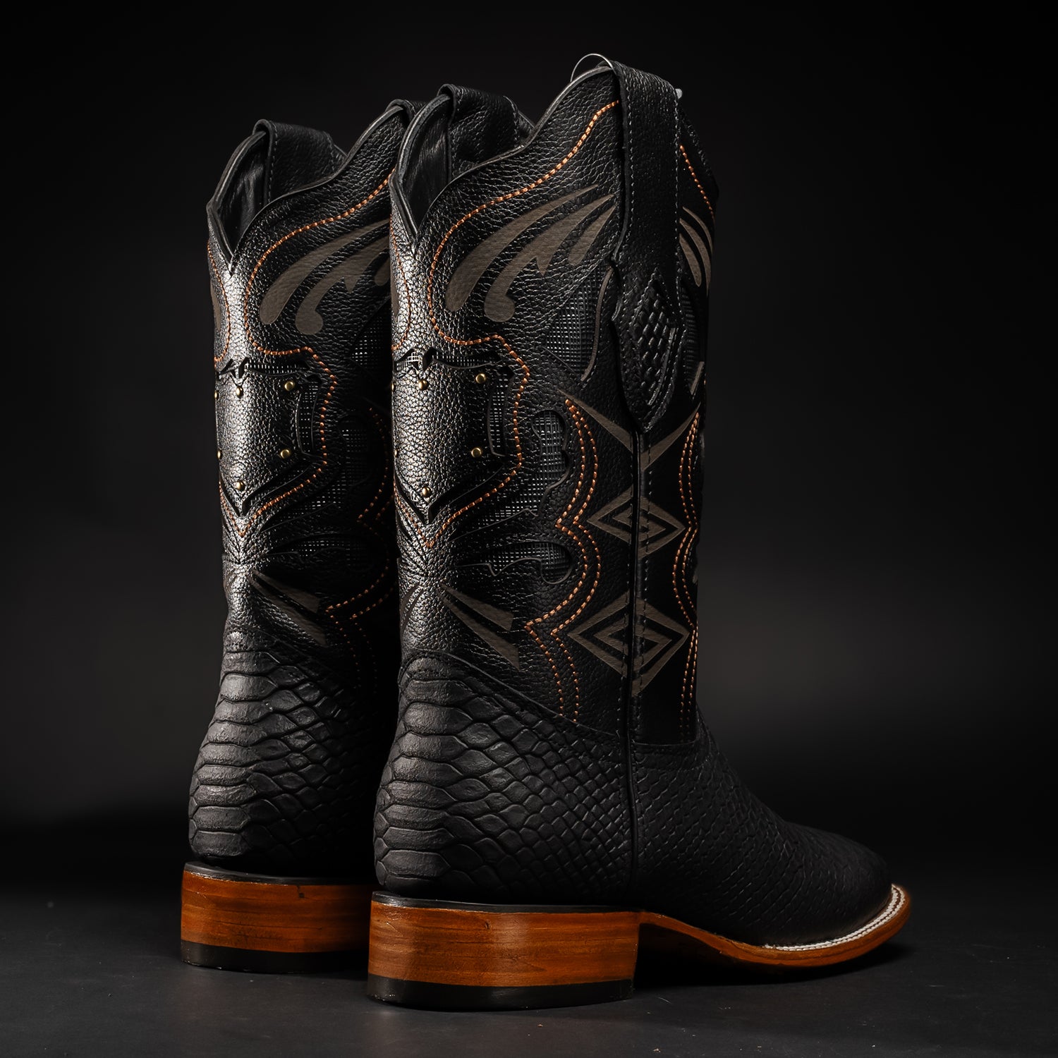 MEN'S MAMBA RODEO BOOTS PYTHON PRINT LEATHER SQUARE TOE HONEY COWBOY