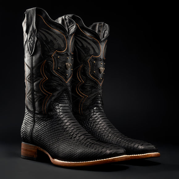 Buy black MEN&#39;S MAMBA RODEO BOOTS PYTHON PRINT LEATHER SQUARE TOE HONEY COWBOY