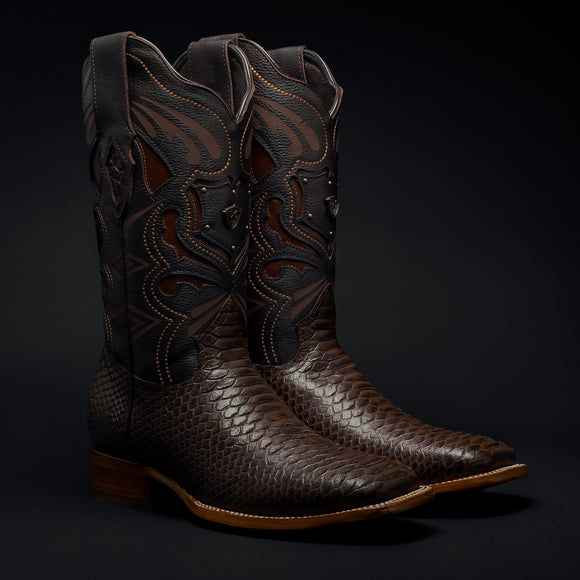 Buy brown MEN&#39;S MAMBA RODEO BOOTS PYTHON PRINT LEATHER SQUARE TOE HONEY COWBOY