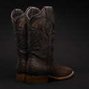 MEN'S MAMBA RODEO BOOTS PYTHON PRINT LEATHER SQUARE TOE HONEY COWBOY-7