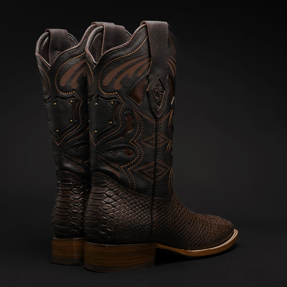 MEN'S MAMBA RODEO BOOTS PYTHON PRINT LEATHER SQUARE TOE HONEY COWBOY