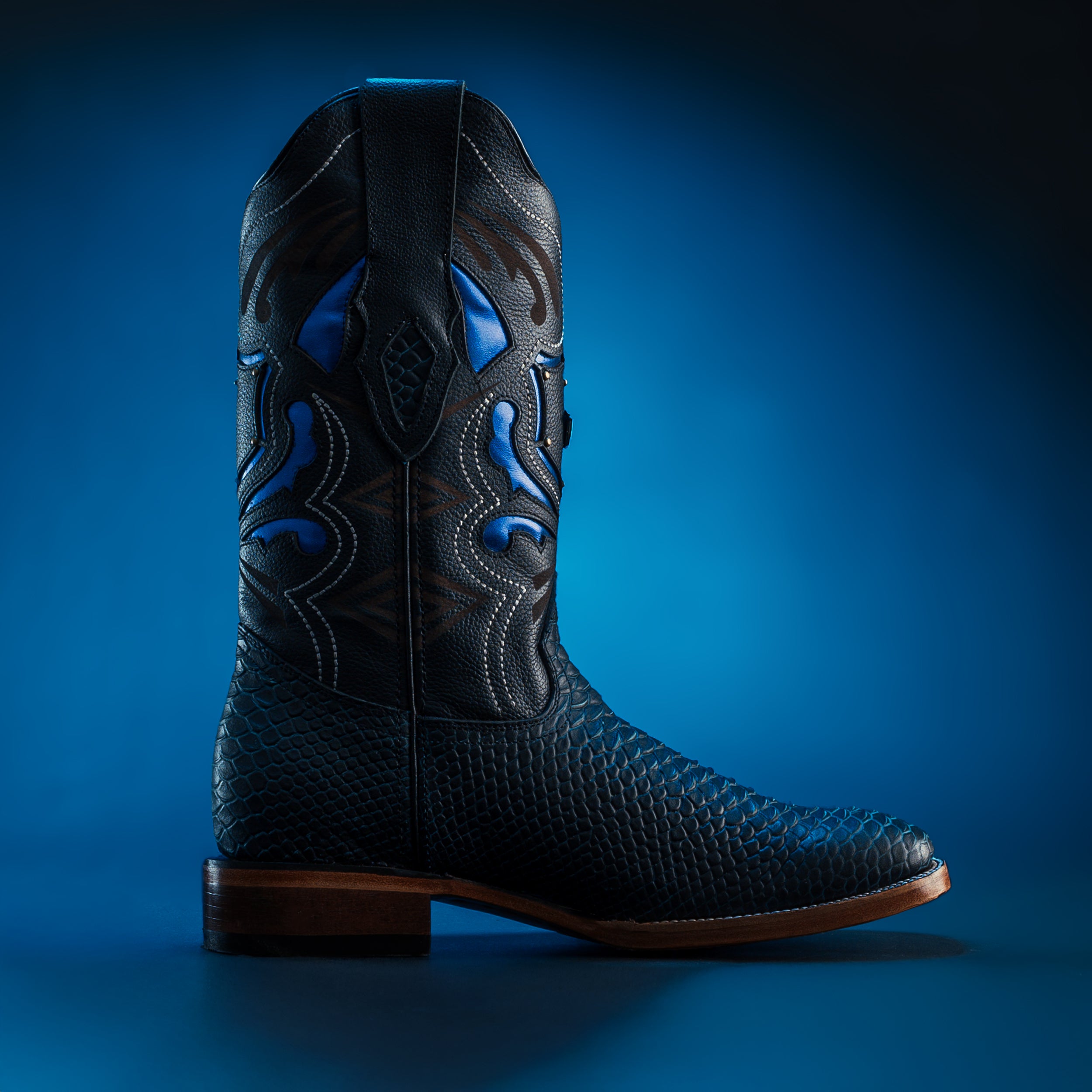 MEN'S MAMBA RODEO BOOTS PYTHON PRINT LEATHER SQUARE TOE HONEY COWBOY