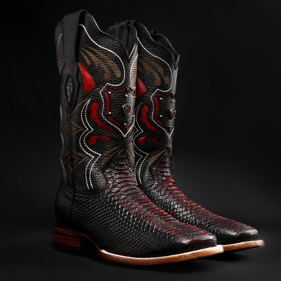 Buy red MEN&#39;S MAMBA RODEO BOOTS PYTHON PRINT LEATHER SQUARE TOE HONEY COWBOY