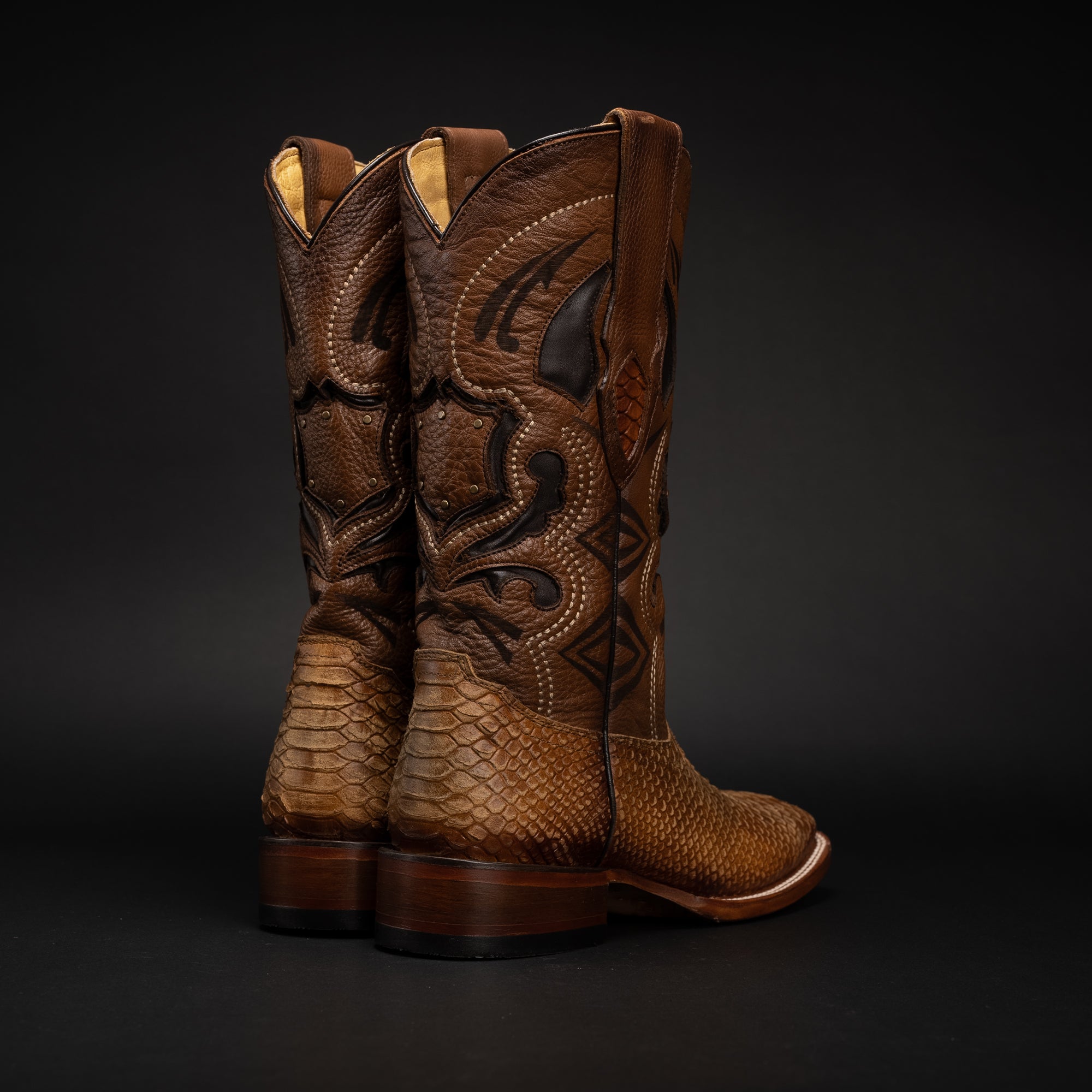 MEN'S MAMBA RODEO BOOTS PYTHON PRINT LEATHER SQUARE TOE HONEY COWBOY - 0
