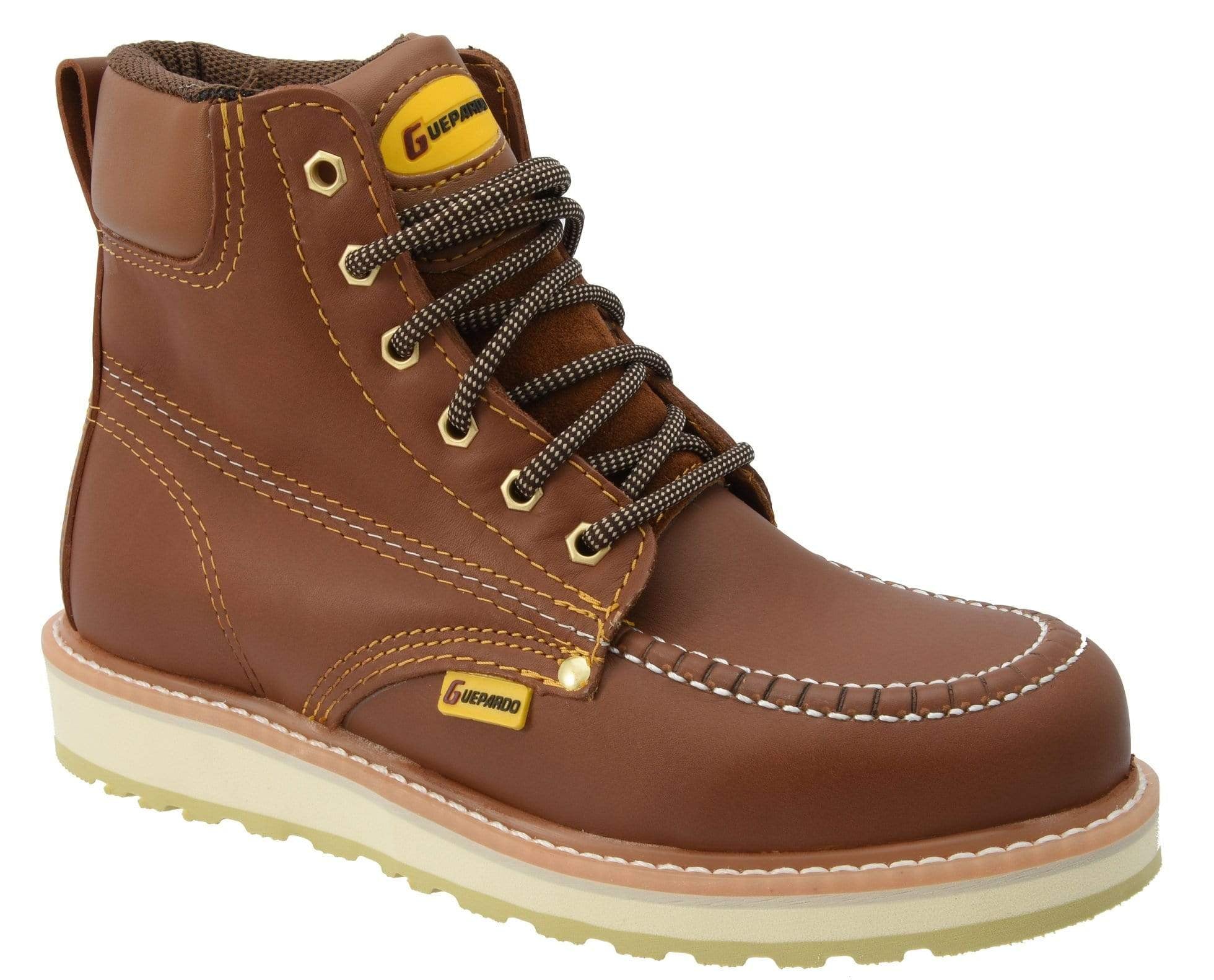 NDP-1943 HONEY 6" SHEDRON 6" Work Boot ,Soft Wedge Sole, Soft Toe Work Boots for Men, Light weight Construction Work Boots, Full Grain Leather, Moc Toe Work boots/Shoes