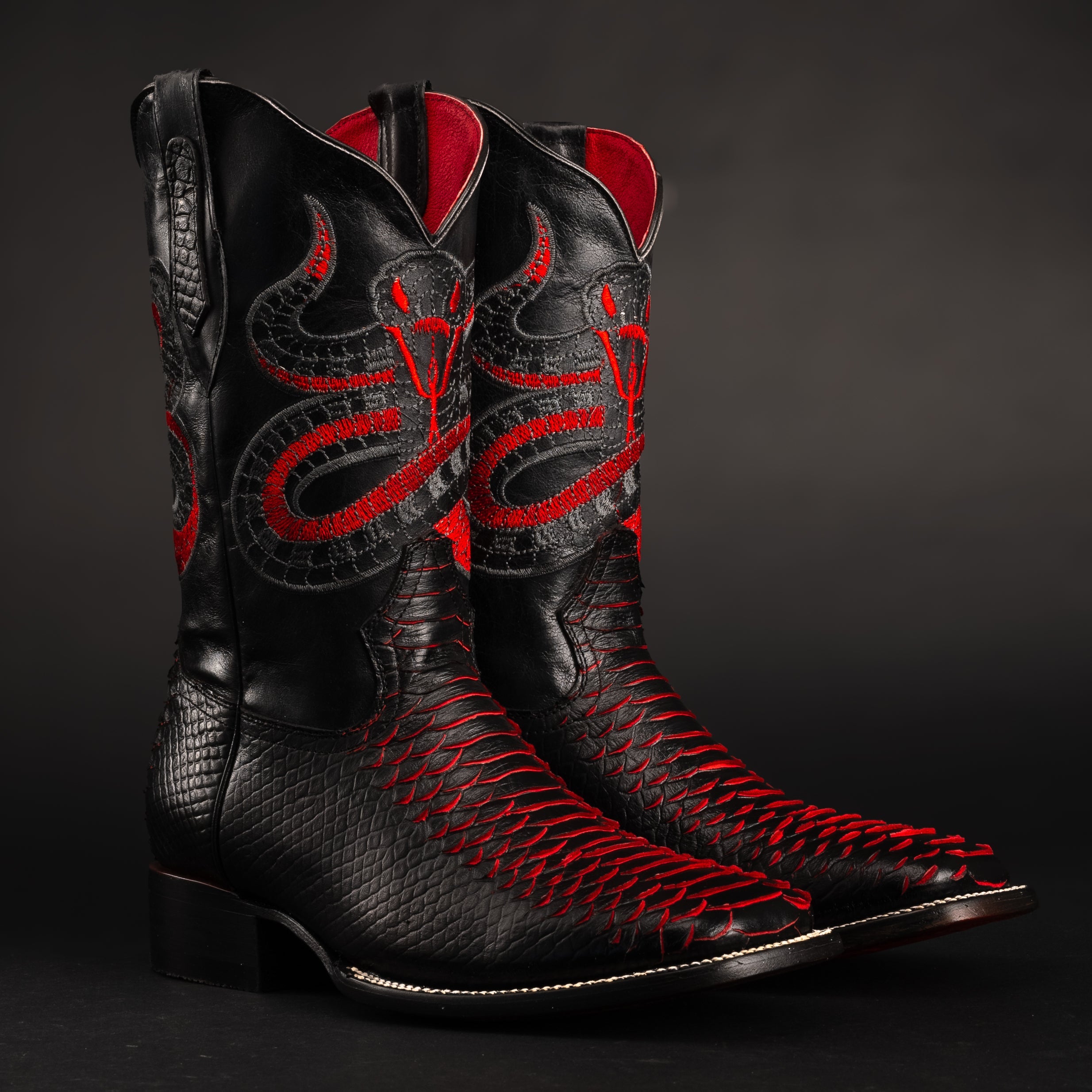 MEN'S WESTERN BOOTS VIPER LAVA PYTHON SQUARE TOE COWBOY BOOTS WITH BELT BUNDLE - 0