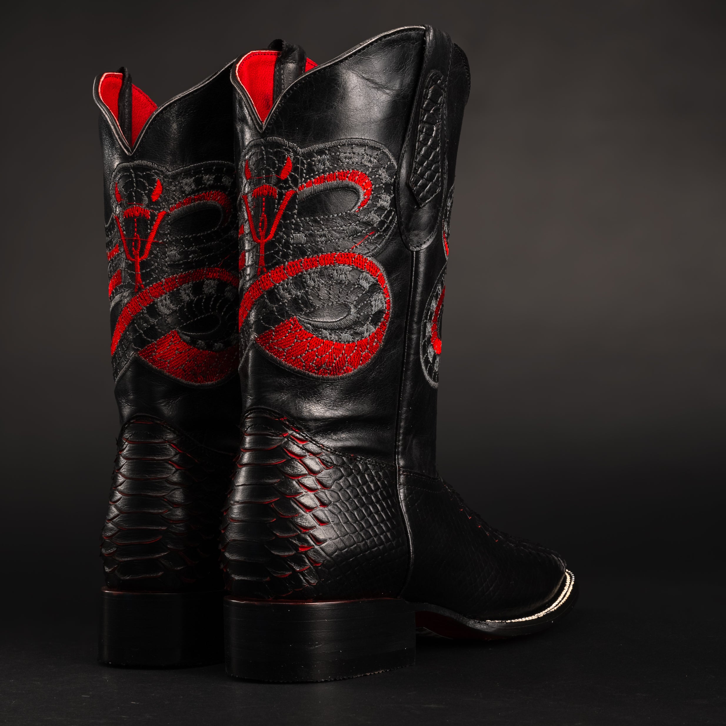 MEN'S JB-VIPER BLACK PYTHON COWBOY BOOTS SQUARE TOE WESTERN BOOT