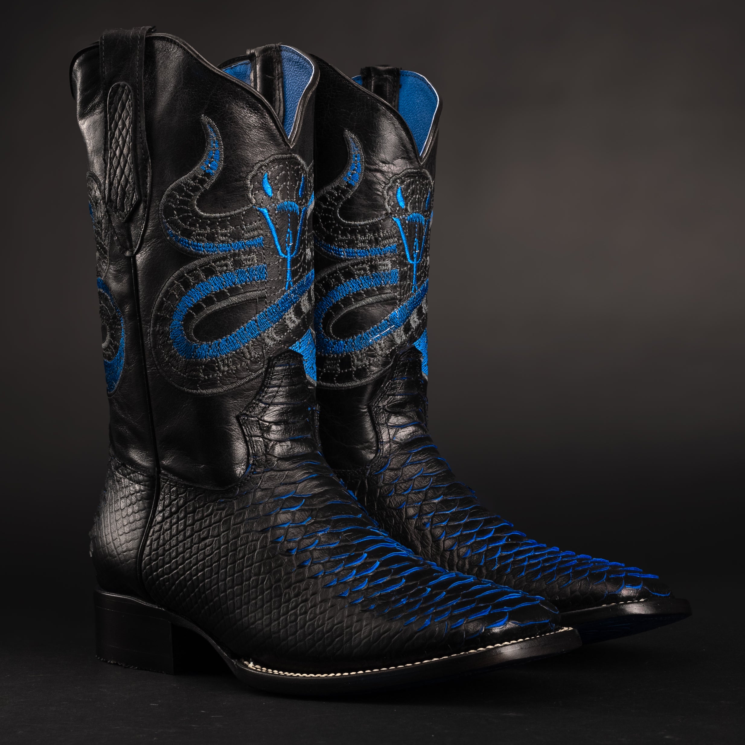 MEN'S JB-VIPER BLACK PYTHON COWBOY BOOTS SQUARE TOE WESTERN BOOT