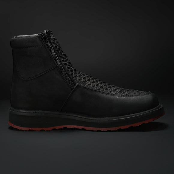 CF16 MEN'S SQUARE TOE COWBOY BOOTS BROWN PYTHON LEATHER WITH DOBBLE ZIPPER