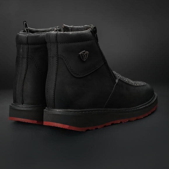 CF16 MEN'S SQUARE TOE COWBOY BOOTS BROWN PYTHON LEATHER WITH DOBBLE ZIPPER