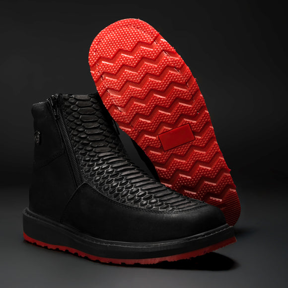 CF16 MEN'S SQUARE TOE COWBOY BOOTS BROWN PYTHON LEATHER WITH DOBBLE ZIPPER