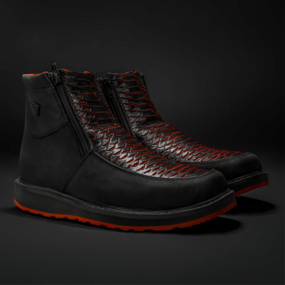 MEN'S CF-LAVA SQUARE TOE COWBOY BOOTS BROWN PYTHON LEATHER WITH DOBBLE ZIPPER