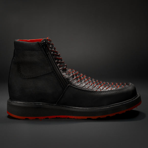 MEN'S CF-LAVA SQUARE TOE COWBOY BOOTS BROWN PYTHON LEATHER WITH DOBBLE ZIPPER - 0