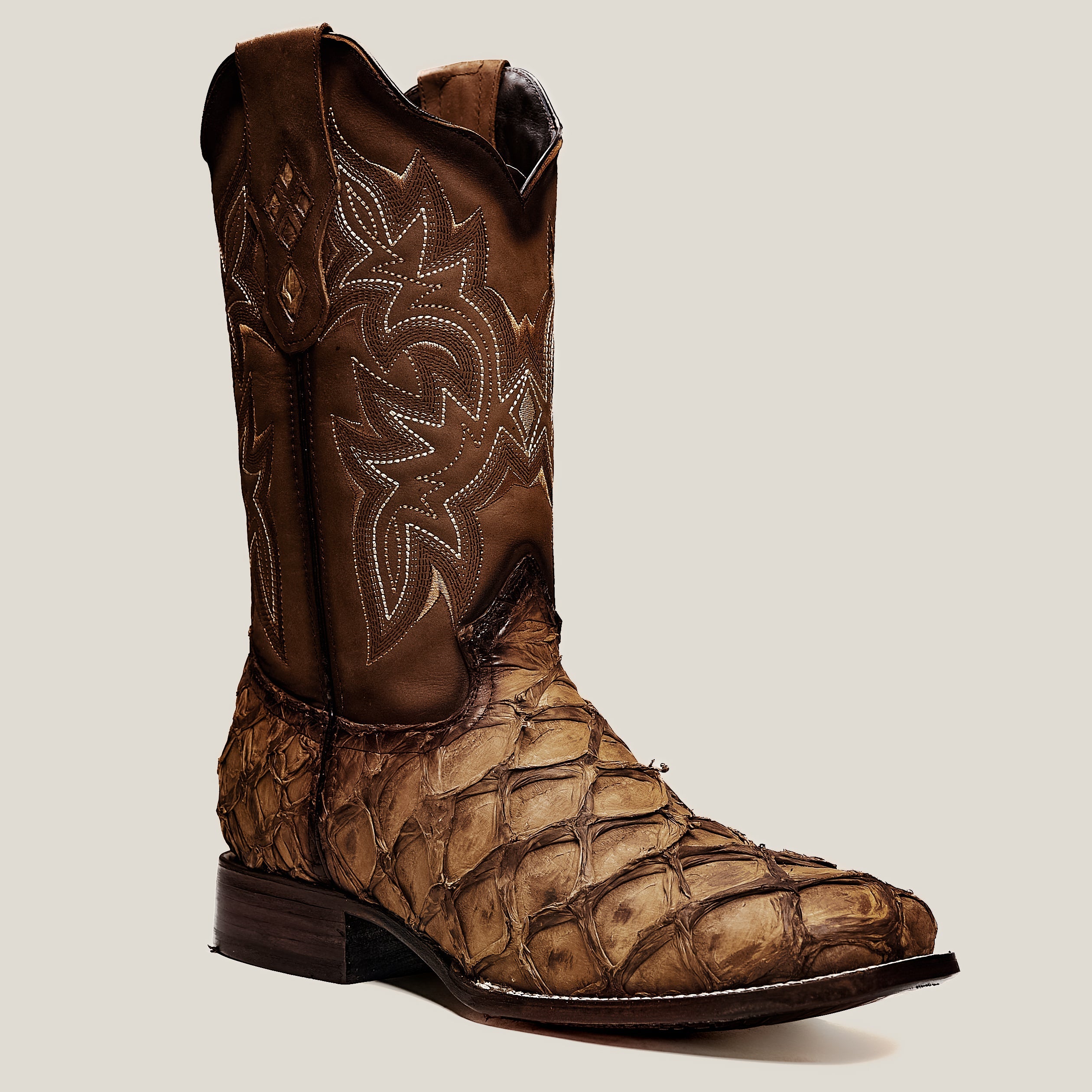 MEN'S 761 EXOTIC PIRARUCU FISH BOOTS WESTERN BOOT SQUARE TOE COWBOY BOOT
