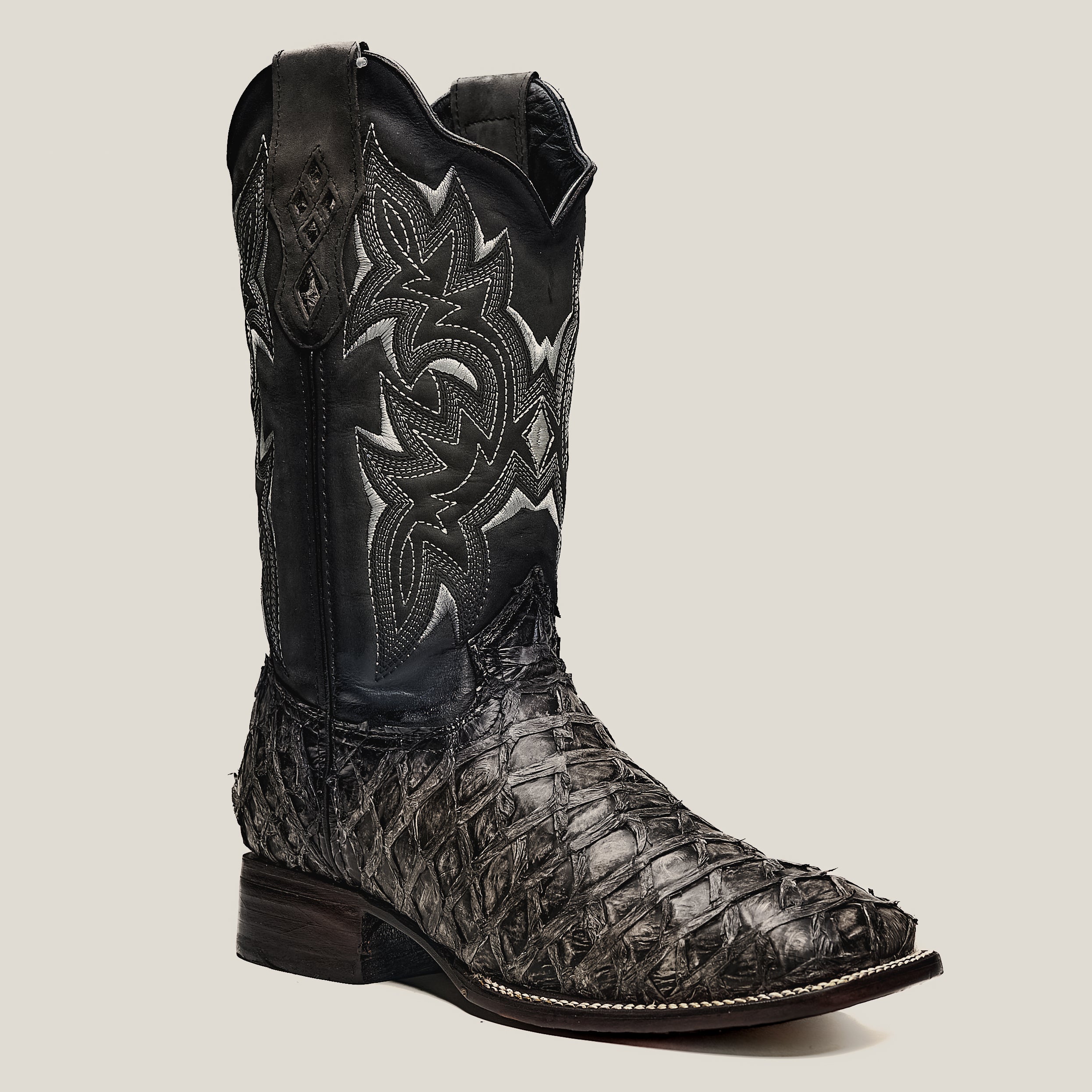 MEN'S 761 EXOTIC PIRARUCU FISH BOOTS WESTERN BOOT SQUARE TOE COWBOY BOOT