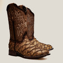 MEN'S 761 EXOTIC PIRARUCU FISH BOOTS WESTERN BOOT SQUARE TOE COWBOY BOOT-10