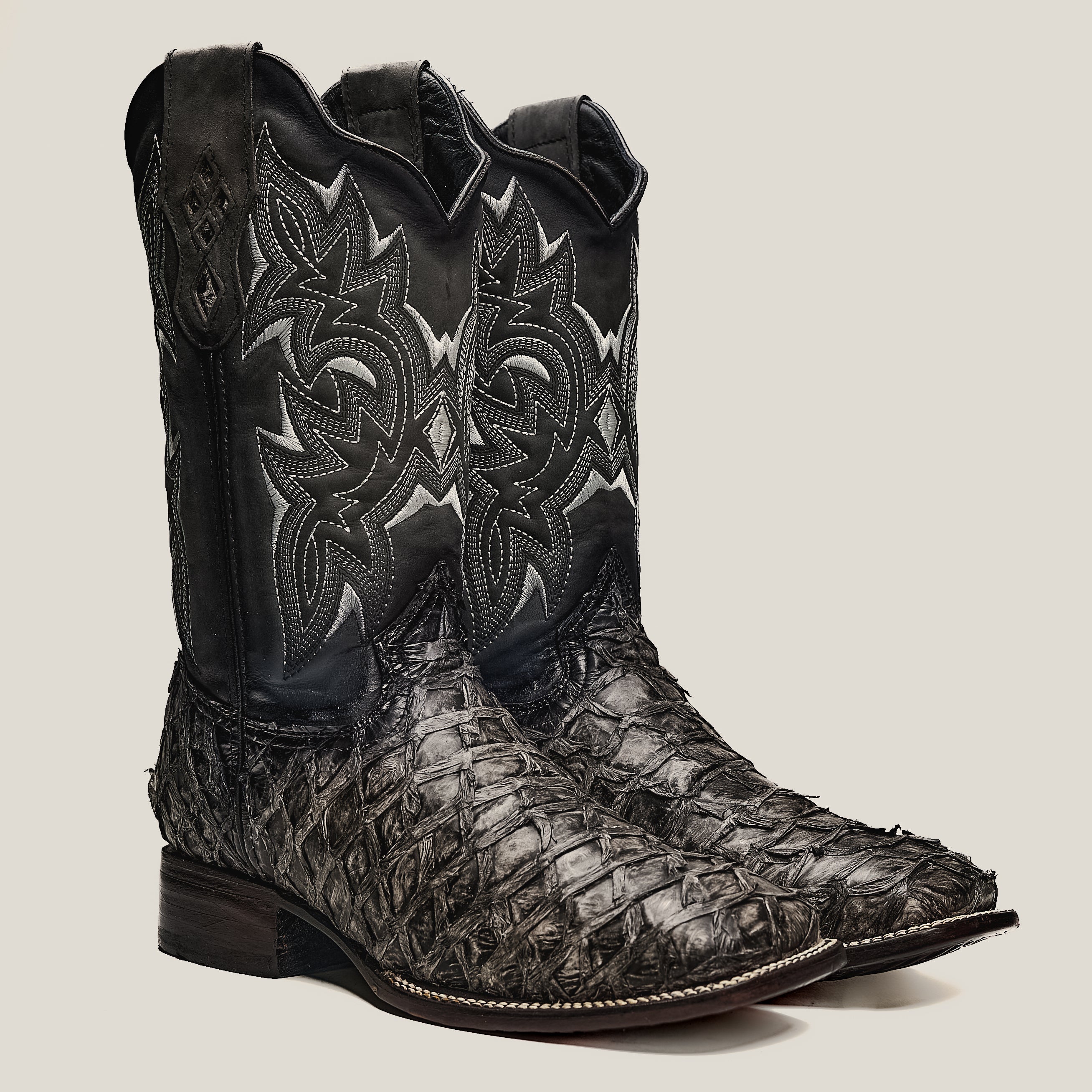 MEN'S 761 EXOTIC PIRARUCU FISH BOOTS WESTERN BOOT SQUARE TOE COWBOY BOOT