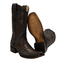COMBO MEN'S DENVER WESTERN BOOTS  BROWN CAIMAN PRINT LEATHER COMBO DUBAI TOE WHIT BELT-4