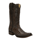 COMBO MEN'S DENVER WESTERN BOOTS  BROWN CAIMAN PRINT LEATHER COMBO DUBAI TOE WHIT BELT-2
