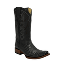 COMBO MEN'S DENVER WESTERN BOOTS BLACK CAIMAN PRINT LEATHER COWBOY DUBAI TOE WHIT BELT-3