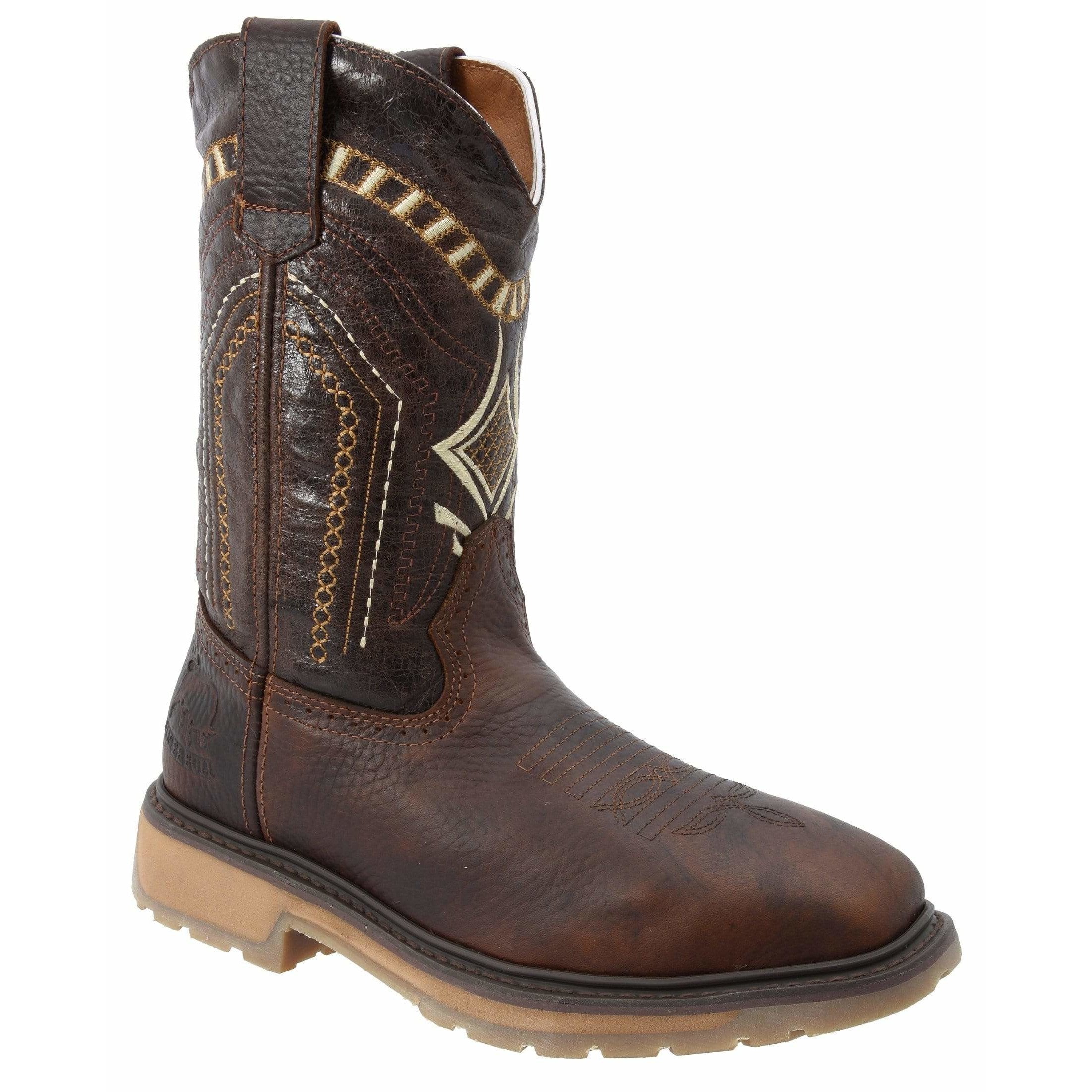 SB5001 Square Toe Steel Toe Brown Rustic Boot WIDE EE Full Grain Leather Antifatigue Sole