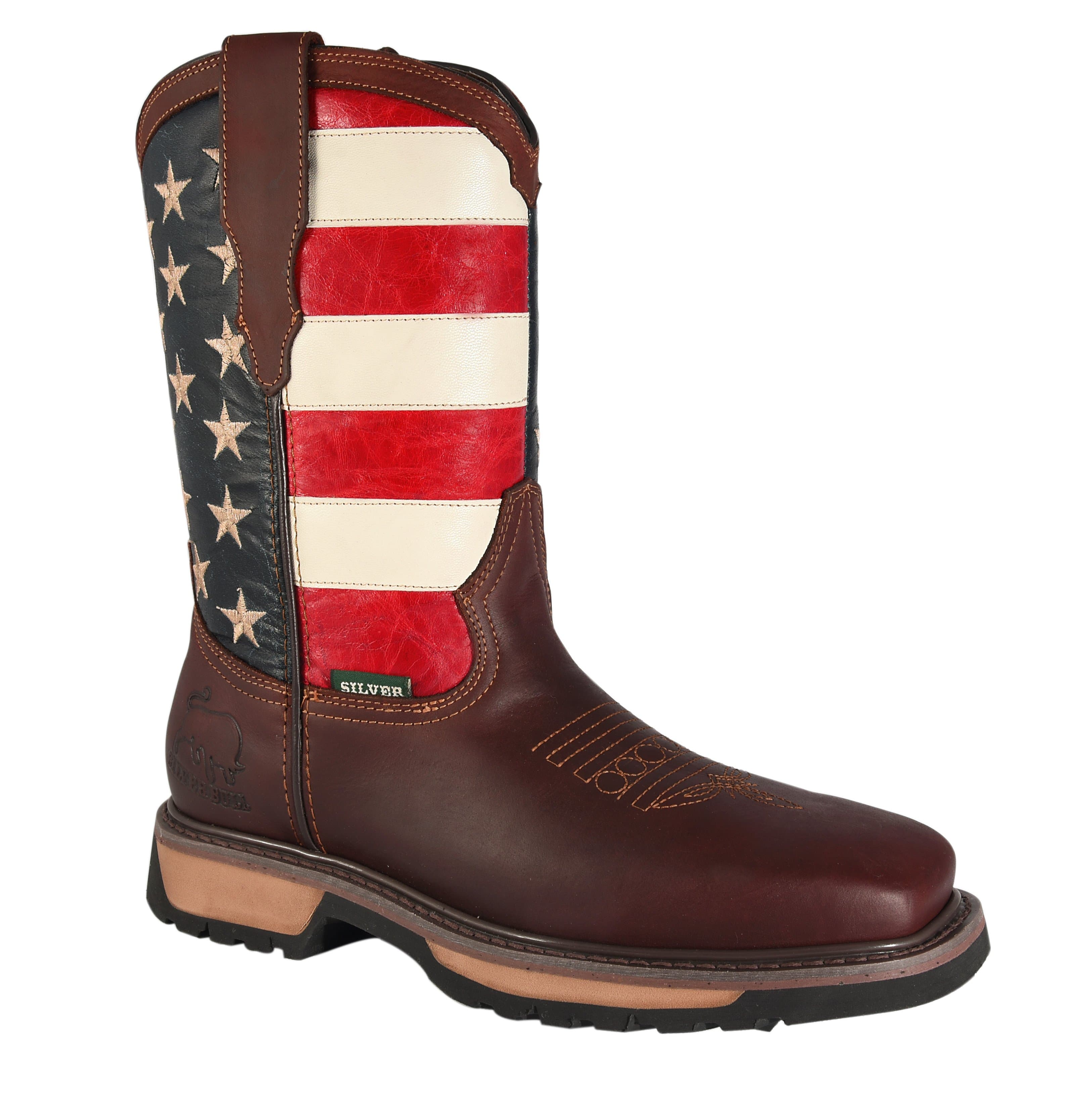 SB5007 Western Work Boots  WIDE EE Dual Density USA Flag Embroide on the Shaft Full Grain Leather