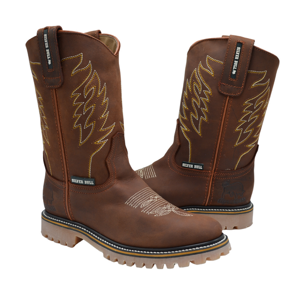 MEN'S RANCH FORCE SB810 BRONZE WORKSHIELD WORK BOOT ROUND TOE PULL ON FULL GRAIN LEATHER