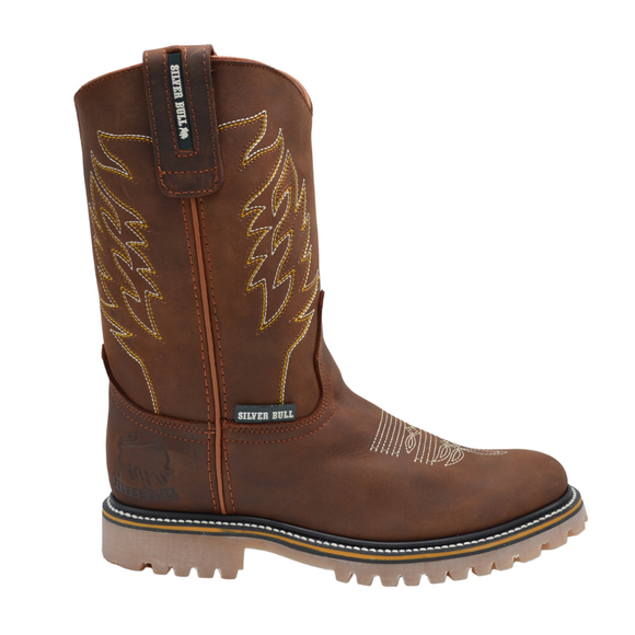 MEN'S RANCH FORCE SB810 BRONZE WORKSHIELD WORK BOOT ROUND TOE PULL ON FULL GRAIN LEATHER