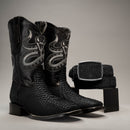 MEN'S BLACK WESTERN BOOT VIPER PYTHON SQUARE TOE COWBOY BOOTS WITH BELT BUNDLE-1