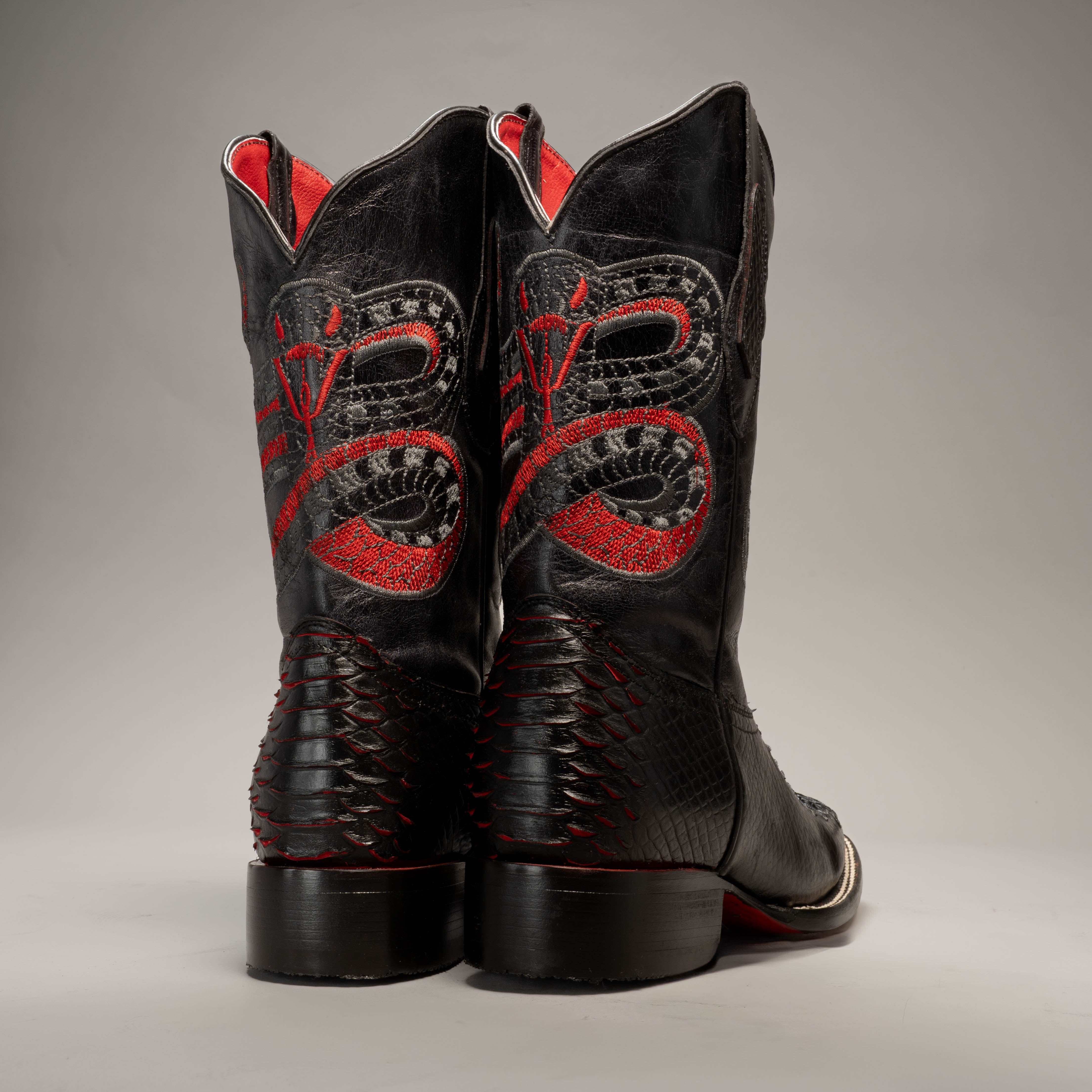 MEN'S WESTERN BOOTS VIPER LAVA PYTHON SQUARE TOE COWBOY BOOTS WITH BELT BUNDLE