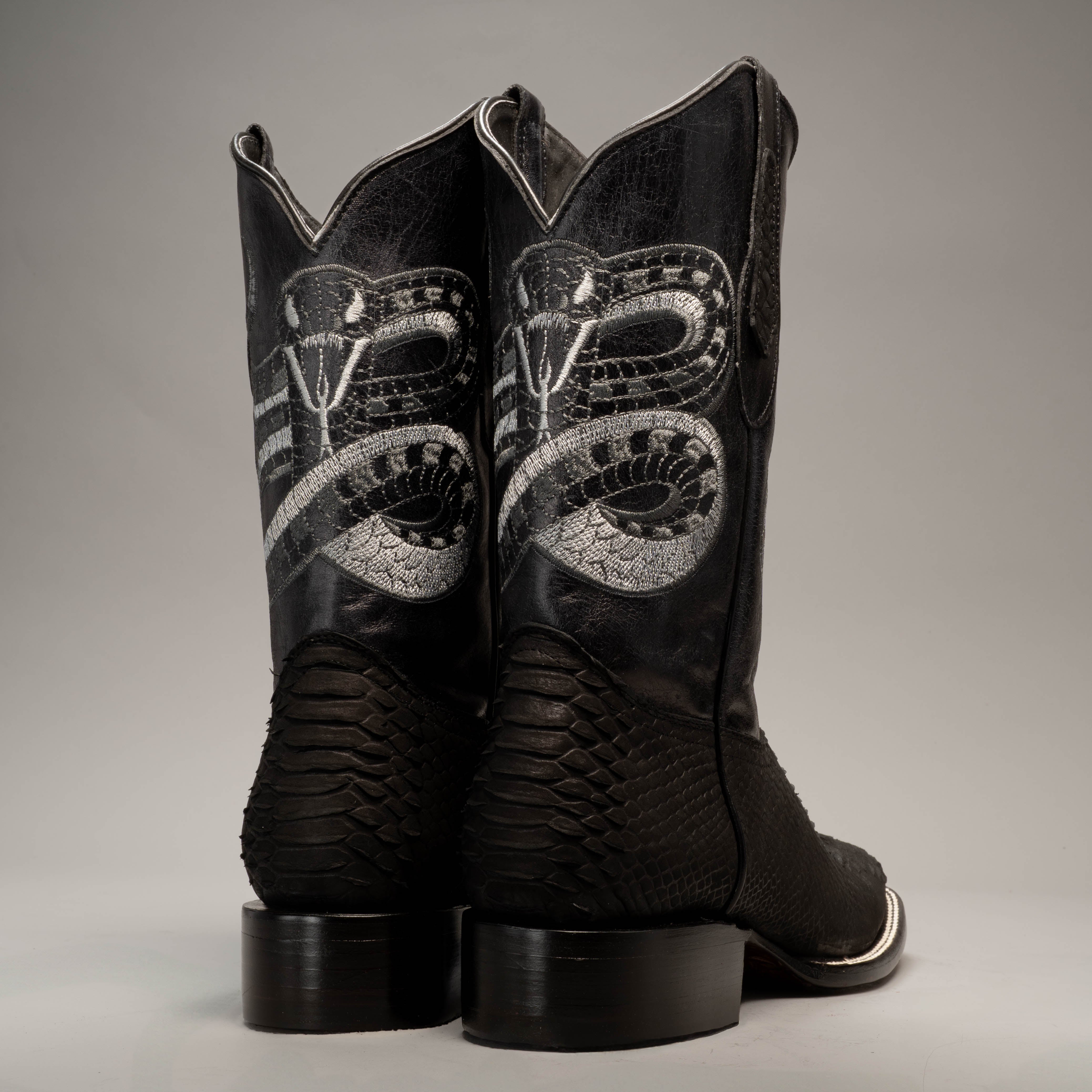 MEN'S JB-VIPER BLACK PYTHON COWBOY BOOTS SQUARE TOE WESTERN BOOT