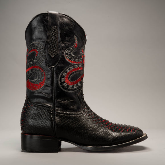 MEN'S WESTERN BOOTS VIPER LAVA PYTHON SQUARE TOE COWBOY BOOTS WITH BELT BUNDLE