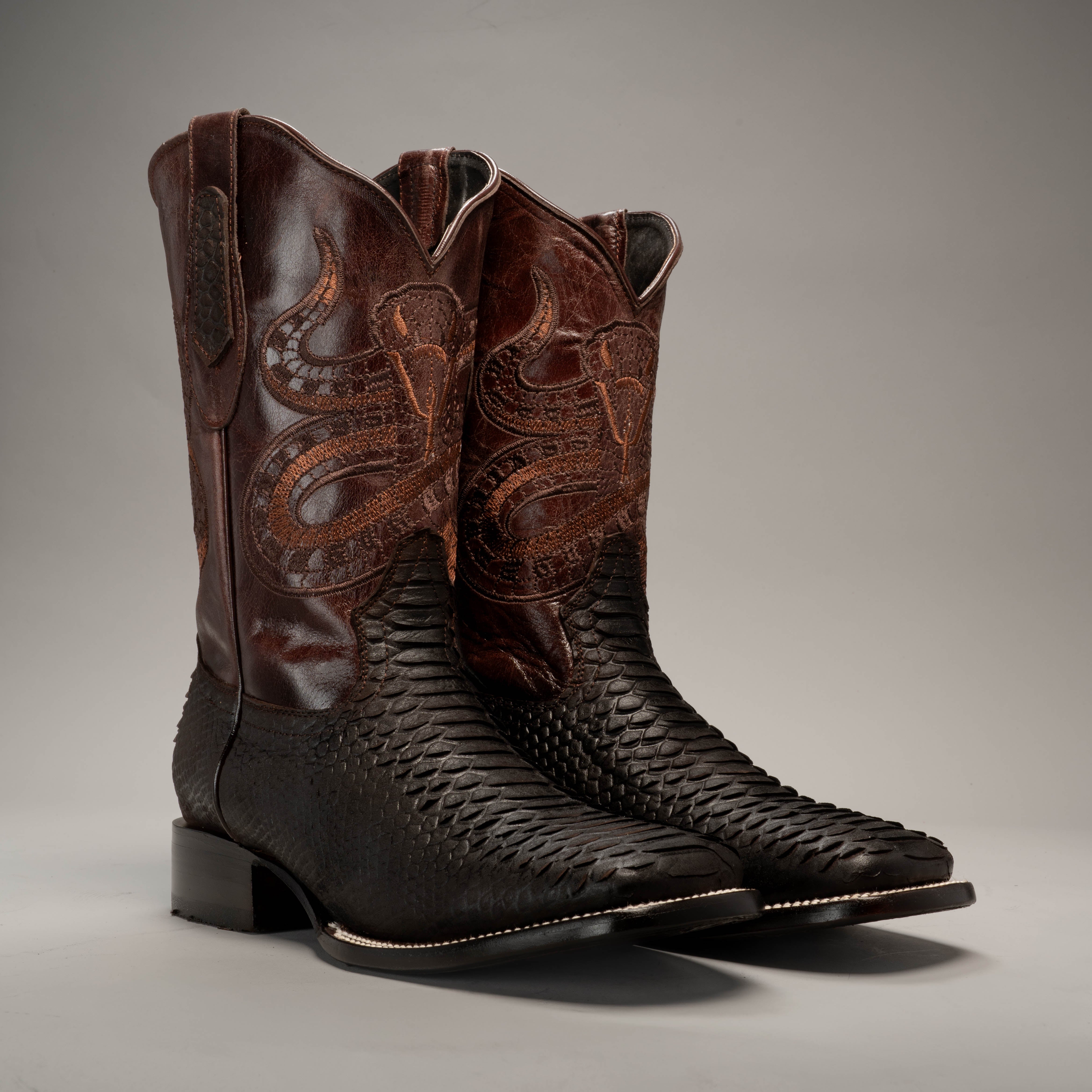 MEN'S JB-VIPER BLACK PYTHON COWBOY BOOTS SQUARE TOE WESTERN BOOT