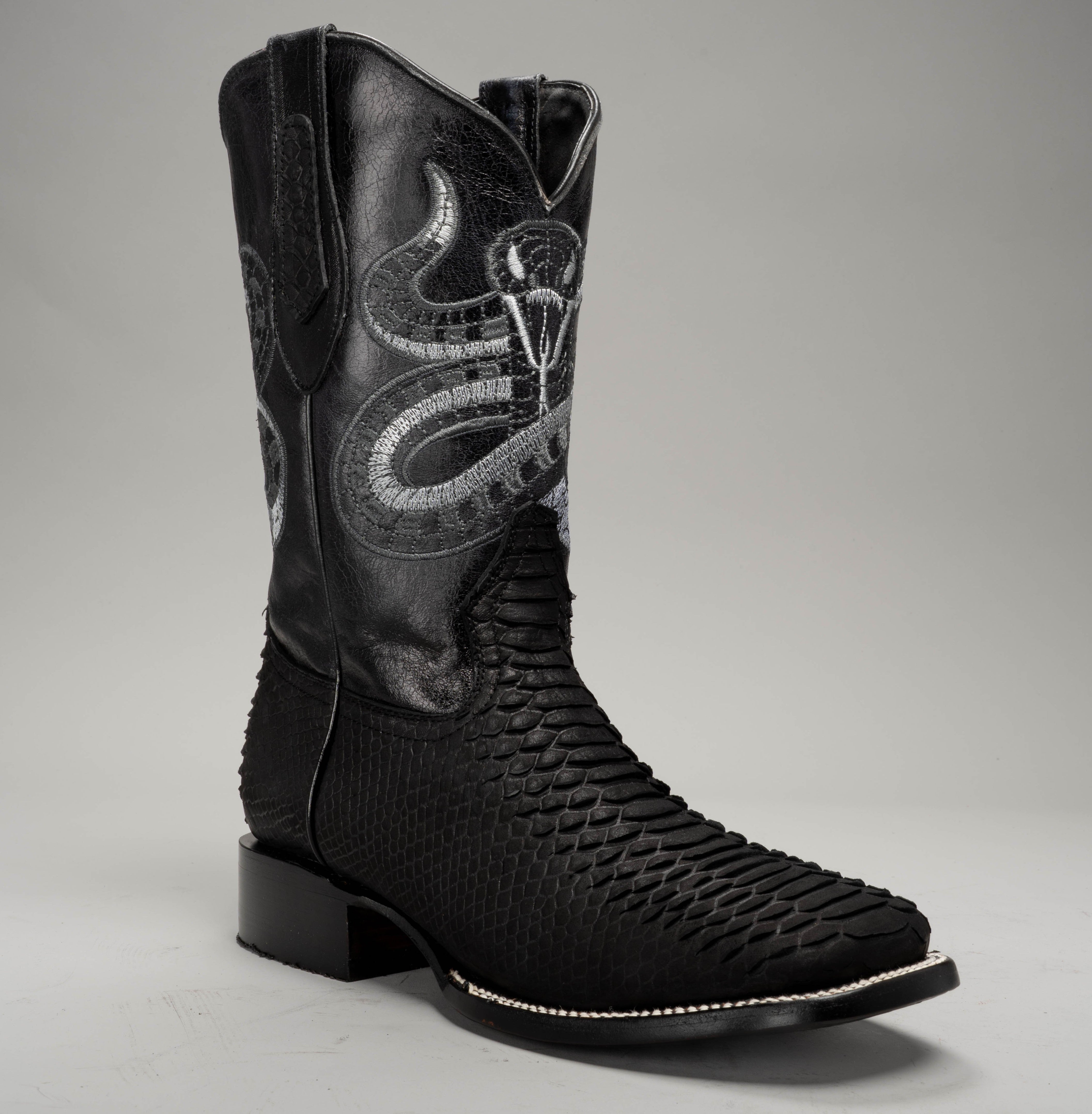 MEN'S JB-VIPER BLACK PYTHON COWBOY BOOTS SQUARE TOE WESTERN BOOT