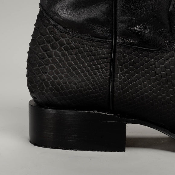 MEN'S BLACK WESTERN BOOT VIPER PYTHON SQUARE TOE COWBOY BOOTS WITH BELT BUNDLE