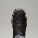 MEN'S BLACK WESTERN BOOT VIPER PYTHON SQUARE TOE COWBOY BOOTS WITH BELT BUNDLE-4