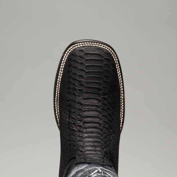 MEN'S BLACK WESTERN BOOT VIPER PYTHON SQUARE TOE COWBOY BOOTS WITH BELT BUNDLE