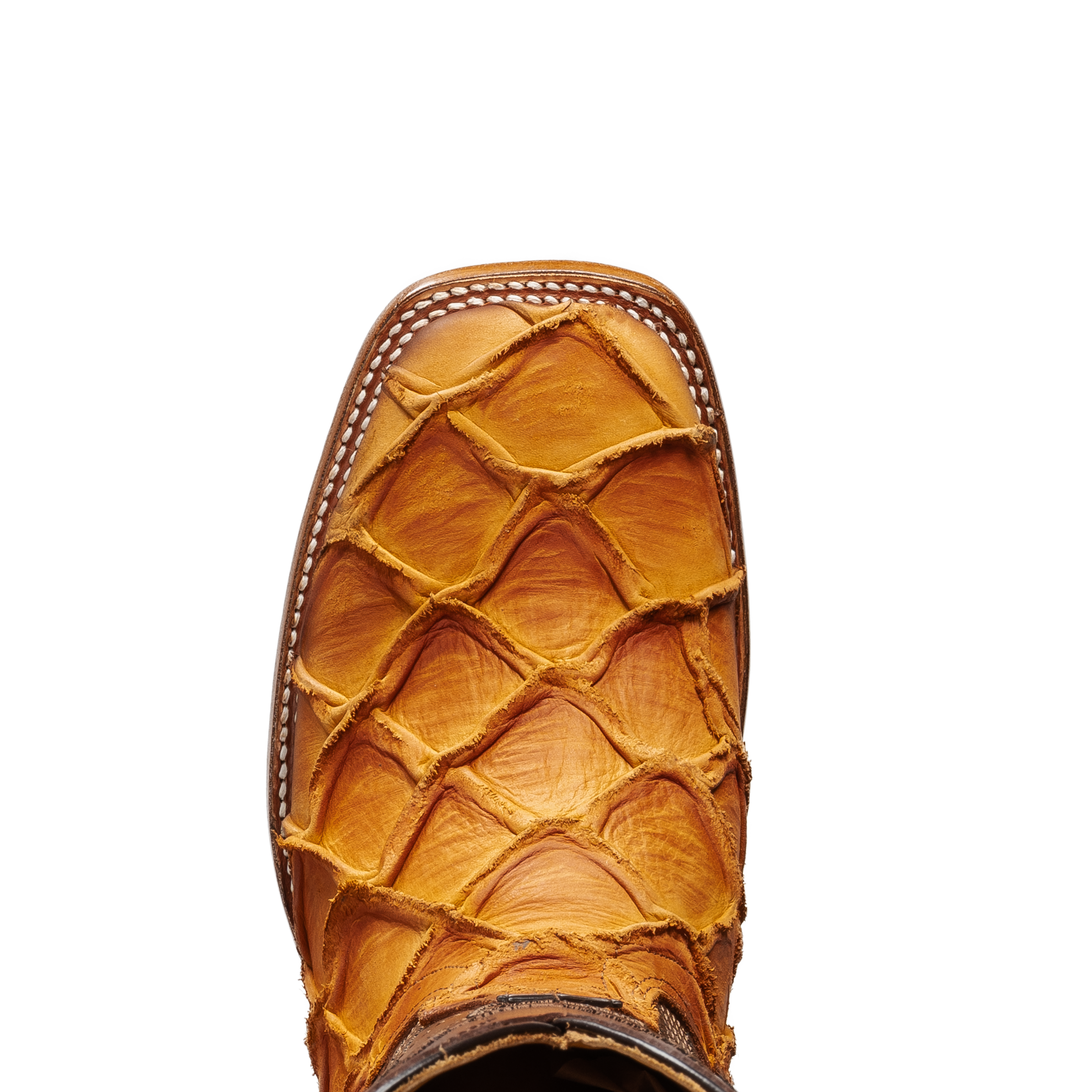 MEN’S HONEY PIRARUCU MONSTER FISH COWBOY BOOTS – SQUARE TOE PREMIUM FULL GRAIN LEATHER