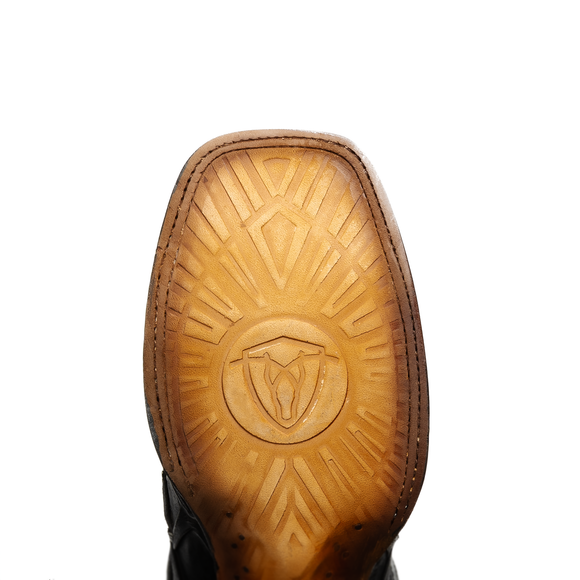 MEN’S BLACK PIRARUCU MONSTER FISH COWBOY BOOTS  SQUARE TOE PREMIUM FULL GRAIN LEATHER